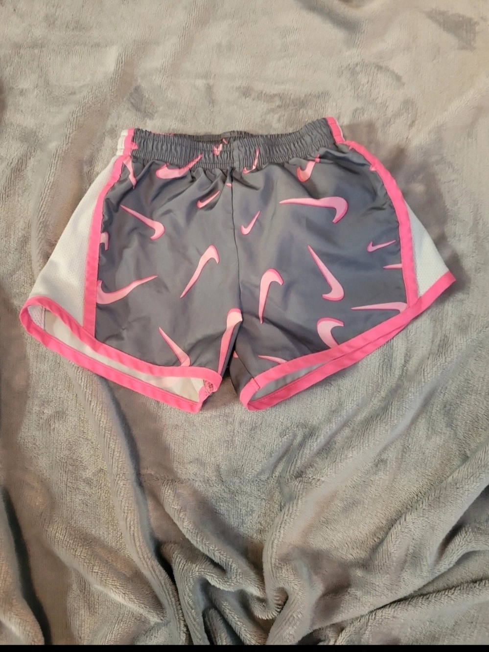 Nike Gray Shorts with Pink Swoosh Print